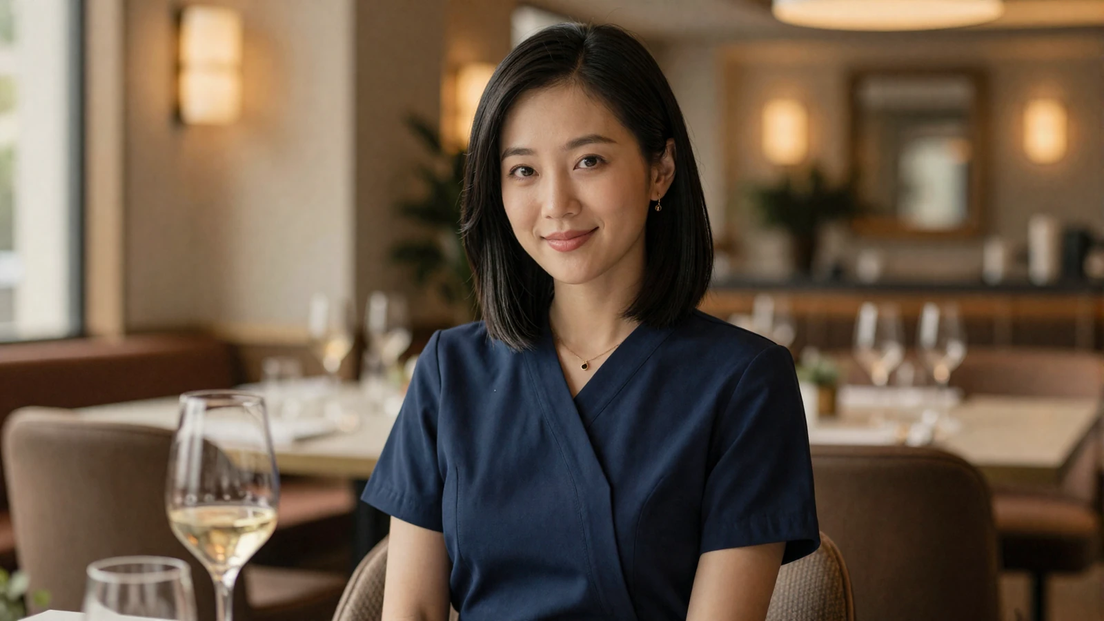 Female surgical nurse enjoying dinner at an upscale restaurant after work