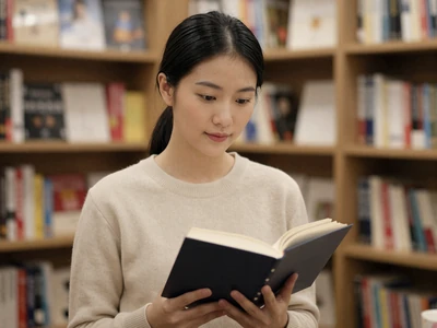 Female doctor reading quietly in a bookstore on her day off