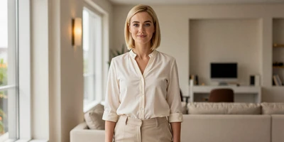 White female nurse anesthetist in a luxury apartment