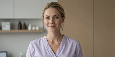 Female obstetrician in a modern clinic with warm decor
