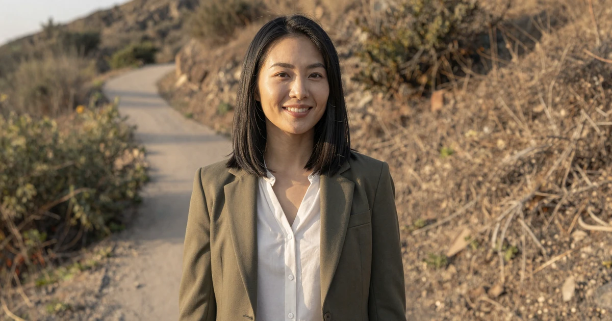 Female cardiologist in an elegant blazer smiling warmly in a modern conference room