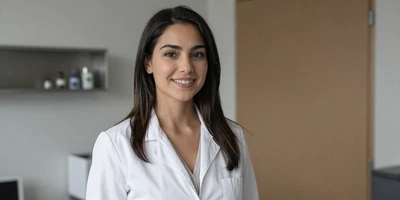 Latina physician assistant in a clinic exam room