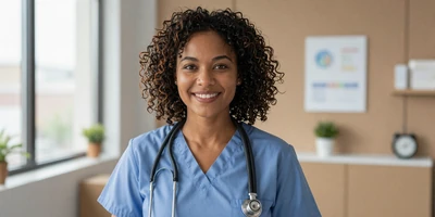 Female nurse midwife in a modern clinic room