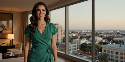 Female gastroenterologist in an elegant dress in a luxury apartment