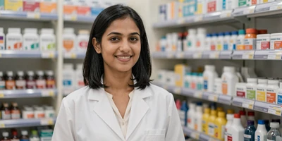 Asian pharmacist in a modern pharmacy