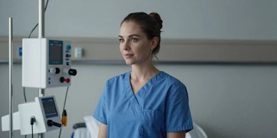 White respiratory therapist near respiratory equipment