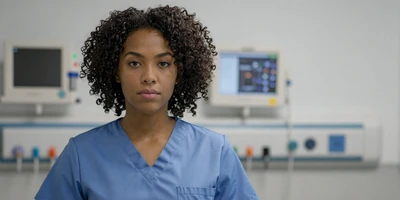 Black critical care nurse in an ICU hallway