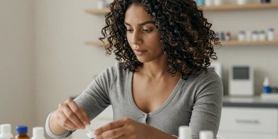 Latina female medical assistant organizing supplies at a clinic station