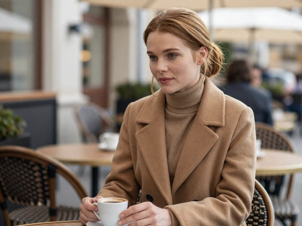 Female doctor enjoying a quiet moment with coffee at an outdoor cafe
