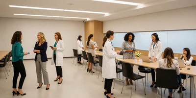 Female healthcare professionals networking at a medical conference