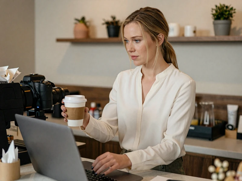 Female doctor ordering coffee at an upscale cafe counter